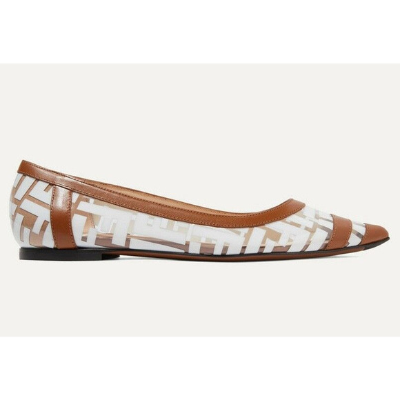 Fendi White PVC Colibri Brown Leather FF Logo Pointed Ballerina Ballet Flat 38 - Picture 2 of 12